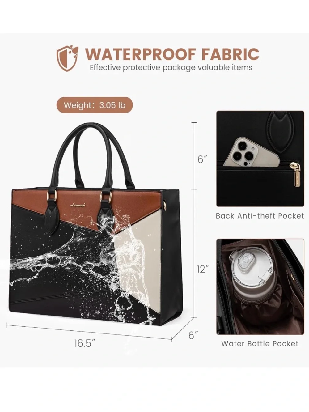 Chic Colorblock Tote Bag - Black, White & Brown